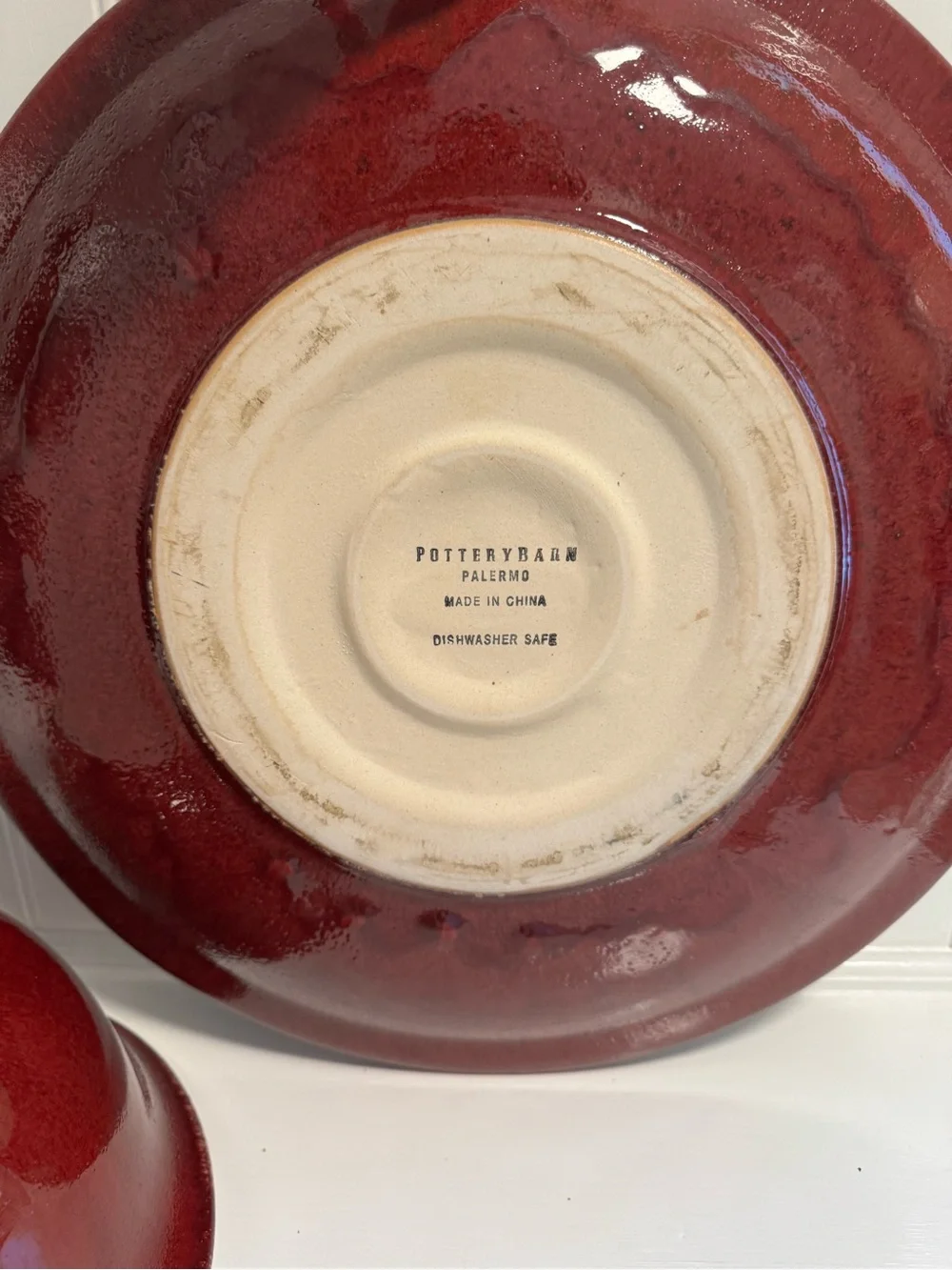 Pottery Barn Classic Red Ceramic Serving Bowl and Platter Set
